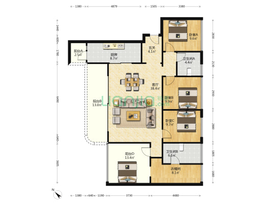 国宾锦麟天玺 3室1厅2卫 161平方