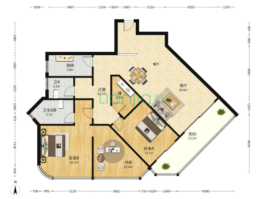 锦都名苑 3室1厅2卫 164平方