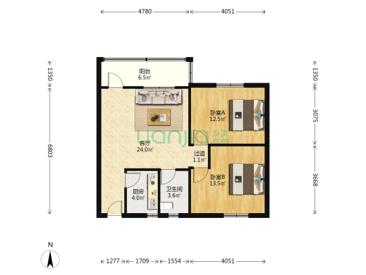 海欣街海关宿舍 2室1厅1卫 78平方