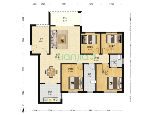 厚朴国际商业广场 4室1厅2卫 133平方