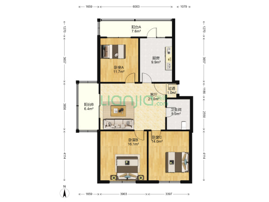 远东大厦住宅楼 3室1厅1卫 108平方