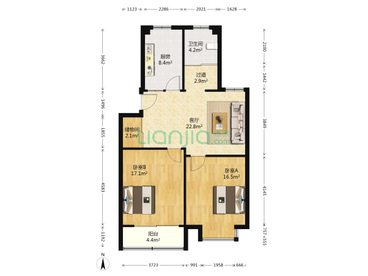 颐新华都 2室1厅1卫 93平方