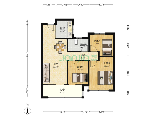 润栖府 3室1厅1卫 89平方
