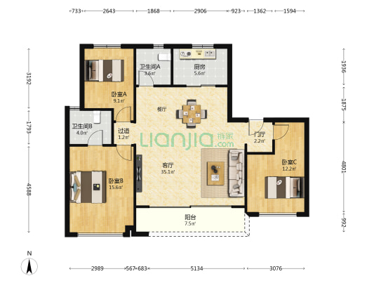金地都会之光 3室1厅2卫 126平方