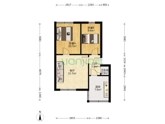 一环路北四段207号 2室1厅1卫 52平方