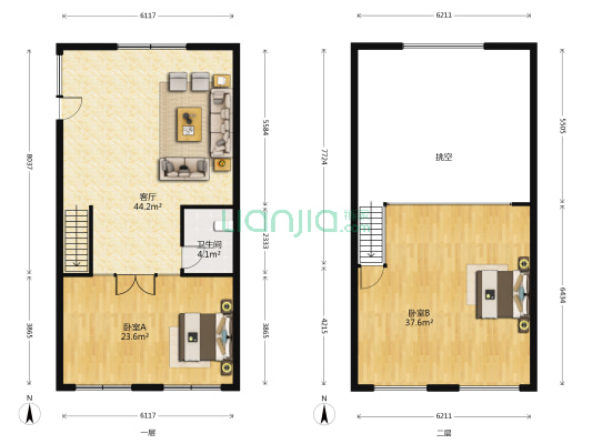 怡乐银座 2室1厅1卫 107平方