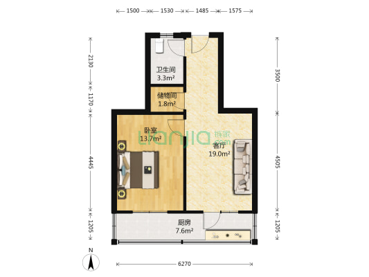 仙居里 1室1厅1卫 57平方