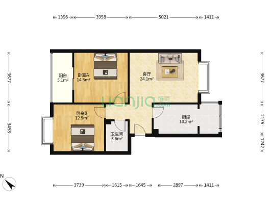 西城俊园A区 2室1厅1卫 83平方