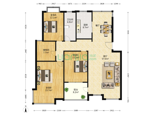 丰源天域一二期 3室1厅1卫 150平方