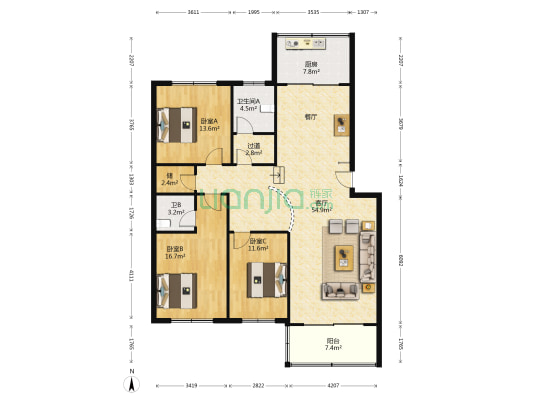 城郊检察院宿舍 3室1厅2卫 143平方
