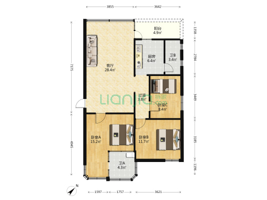 奇福花园 3室1厅2卫 101平方