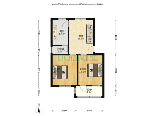 七中宿舍 2室1厅1卫 58平方