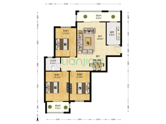 鼎立国际城C区 3室1厅1卫 116平方