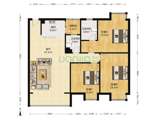 水韵蜀风 3室1厅2卫 133平方