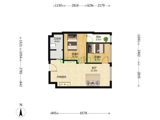 璟泰公馆 2室1厅1卫 72平方