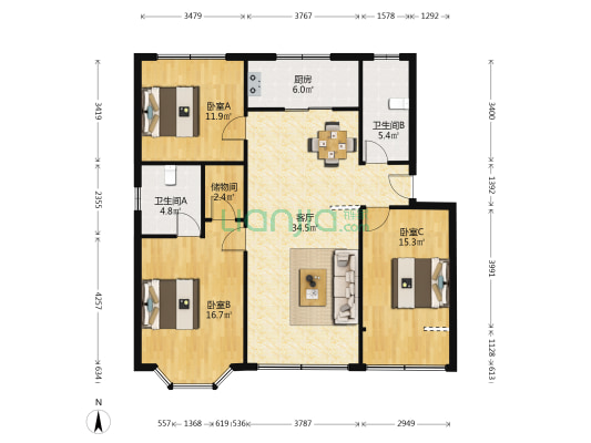 永泰公寓 3室1厅2卫 116平方