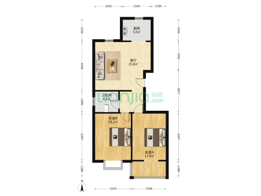 煤机新区 2室1厅1卫 91平方