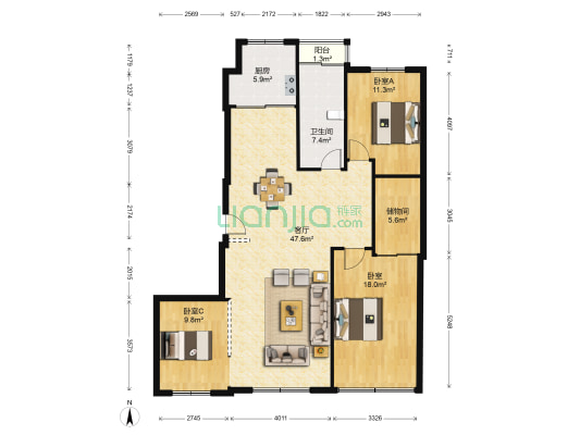 昌盛经典二期 3室1厅1卫 136平方