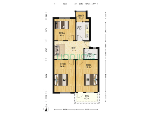 汽车站家属楼 3室1厅1卫 77平方