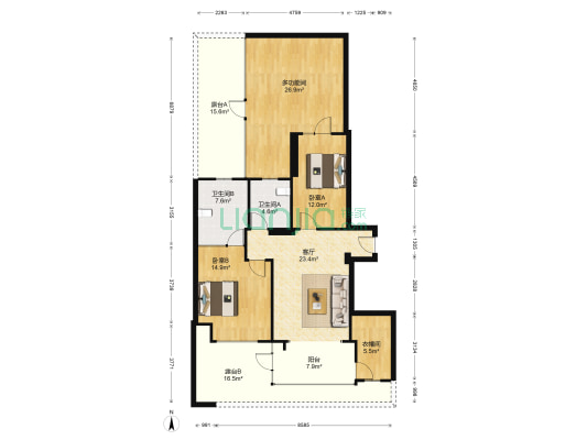 望兴景园 3室1厅2卫 90平方