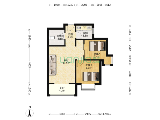 龙景尚都国际公寓 2室1厅1卫 72平方