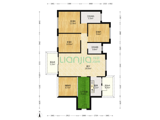 广联博爵 3室1厅2卫 108平方