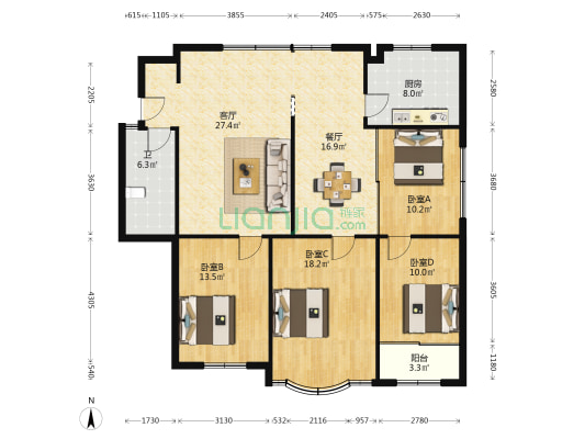 箭道巷45号 4室2厅1卫 133平方