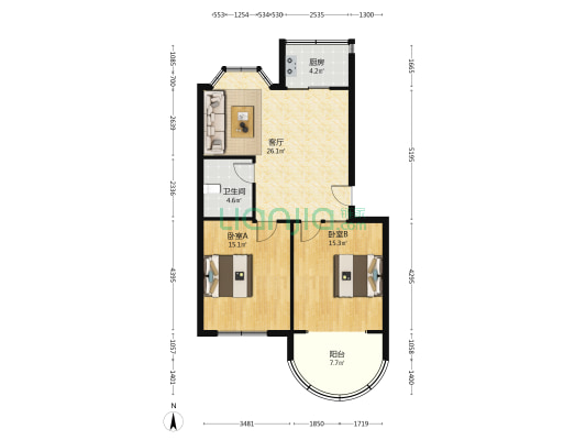 大东夼西街128-142号 2室1厅1卫 87平方