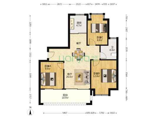 远创宸樾 3室1厅1卫 99平方