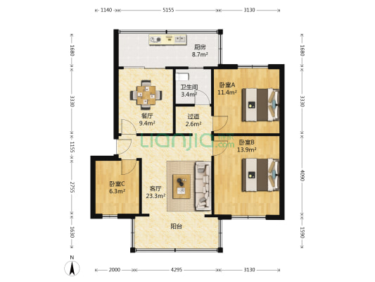 水钢驻昆明办事处 3室2厅1卫 78平方