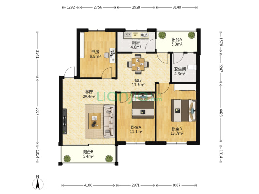 荣和新城D区 3室2厅1卫 100平方
