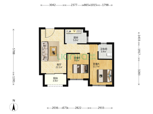 万象华庭二组团 2室1厅1卫 80平方