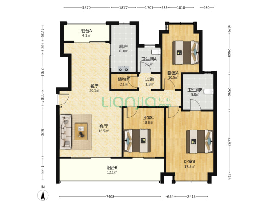 复地明日之城一期(B区) 3室2厅2卫 139平方