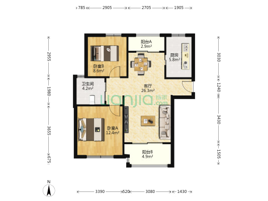 新城尚上城 2室1厅1卫 91平方