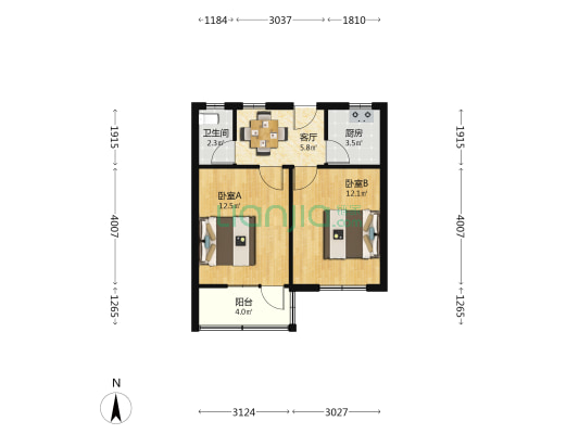 姚港路33号 2室1厅1卫 51平方