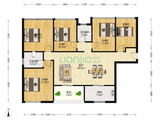 格林童话世界四期 5室1厅2卫 137平方
