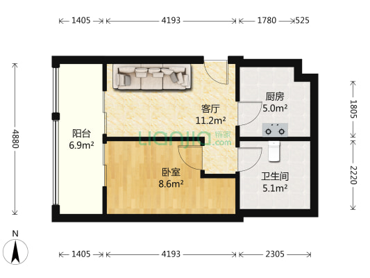 万振城市广场 1室1厅1卫 56平方