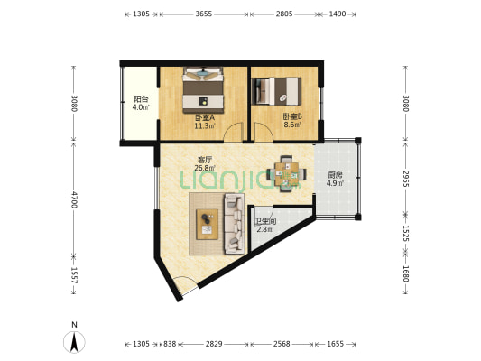 仁和攀钢小区一小区 2室1厅1卫 76平方