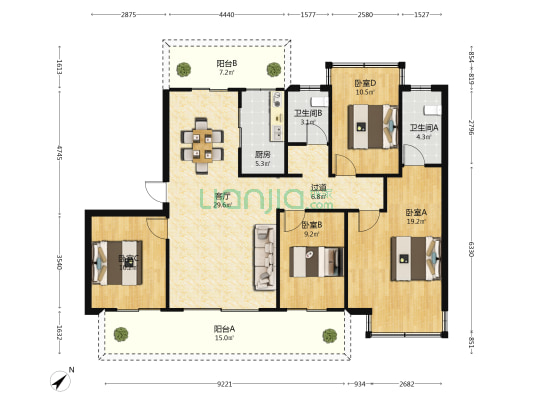 大华语山 4室1厅2卫 125平方