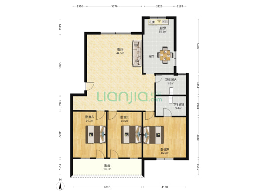奎桥花园东区 3室1厅2卫 145平方