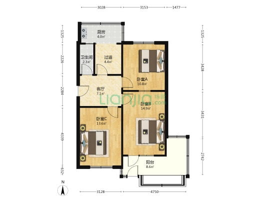 新华药厂宿舍 3室1厅1卫 80平方