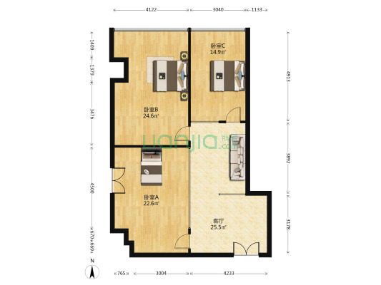 壹海中心 3室1厅0卫 135平方