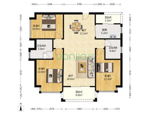 虎门印象 3室2厅2卫 117平方
