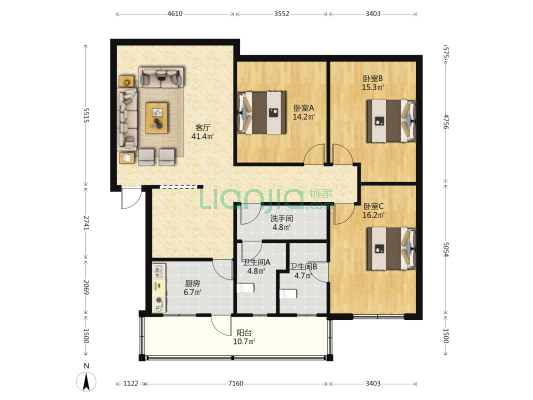 西湖苑 3室1厅3卫 134平方