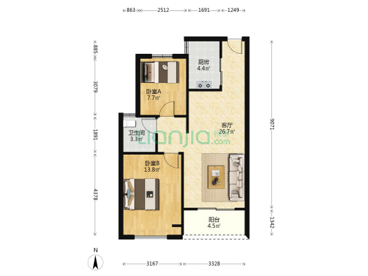 华润置地悦未来 2室1厅1卫 82平方