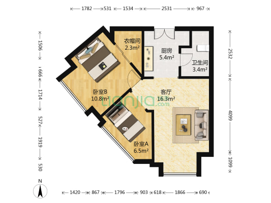 堇里商座 2室1厅1卫 87平方