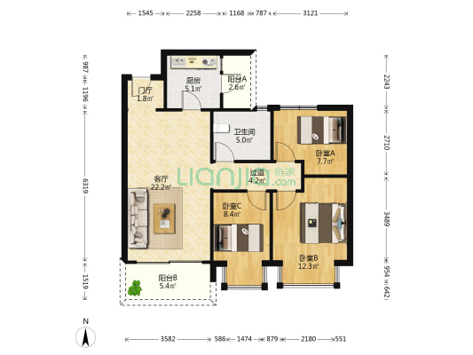 恒大观澜府 3室1厅1卫 99平方