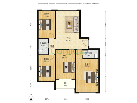 平安人家小区 4室1厅2卫 134平方