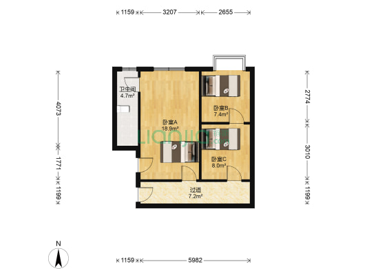 金辉花园 3室0厅1卫 52平方