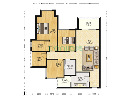 重庆融创文旅城御逸 4室1厅1卫 120平方